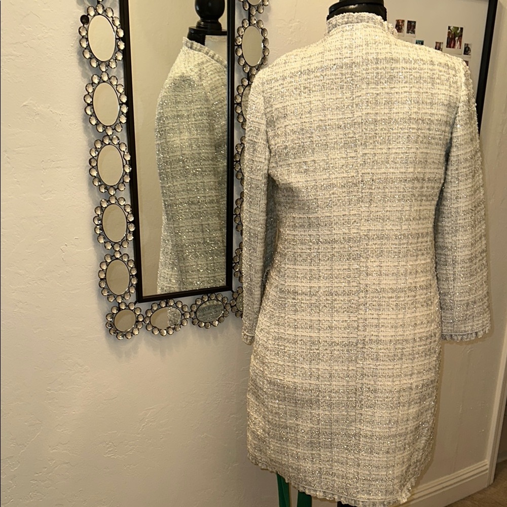 Kate Spade Star Bright Sparkly Tweed Coat in Cream and Silver, Size 4 - EUC - Picture 6 of 7